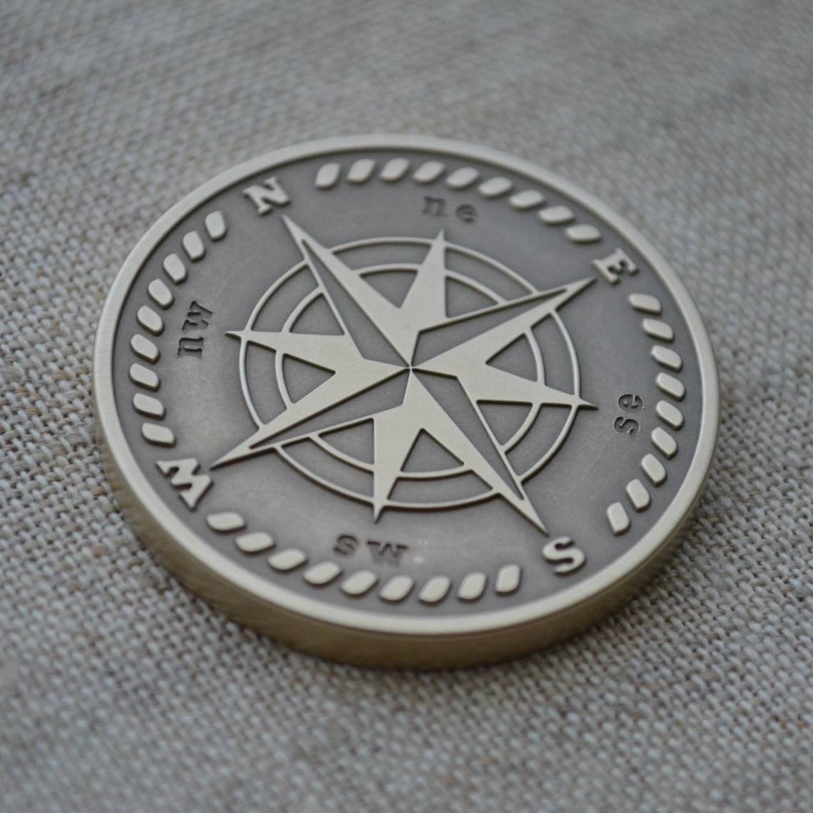 Antique Bronze Compass Coin. Custom Engraved EDC Coin. Worry Etsy