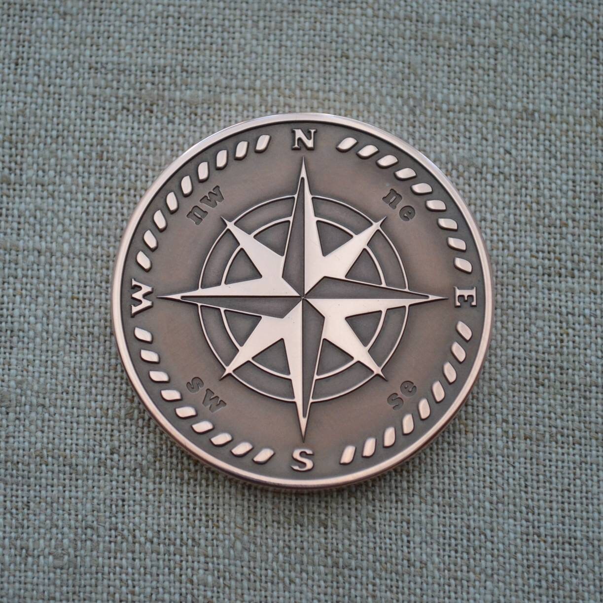 Custom Compass Copper Coin. Compass Engraved Coin. Compass Etsy
