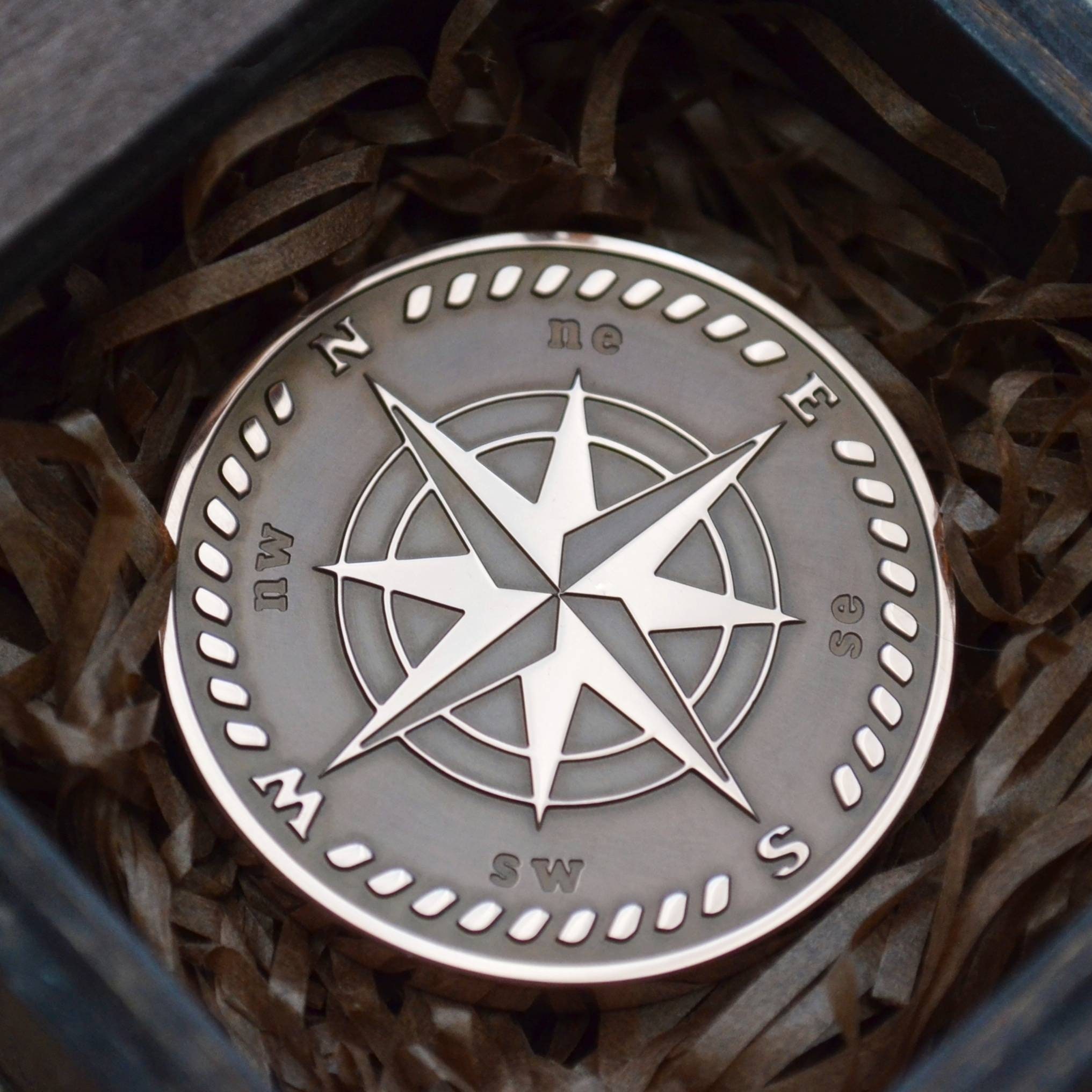 Custom Compass Copper Coin. Compass Engraved Coin. Compass Etsy