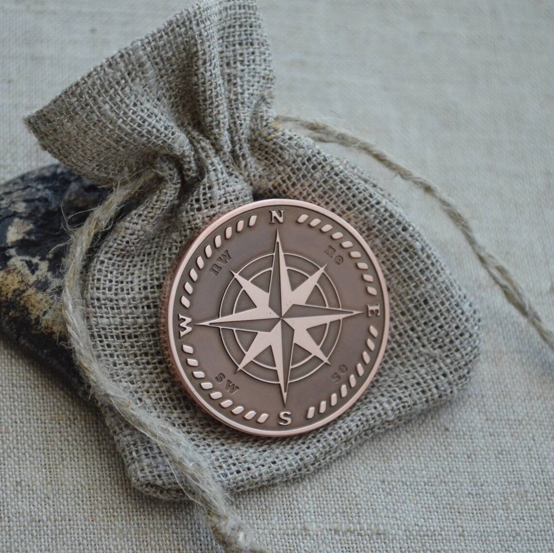 Custom Compass Copper Coin. Compass Engraved Coin. Compass Etsy