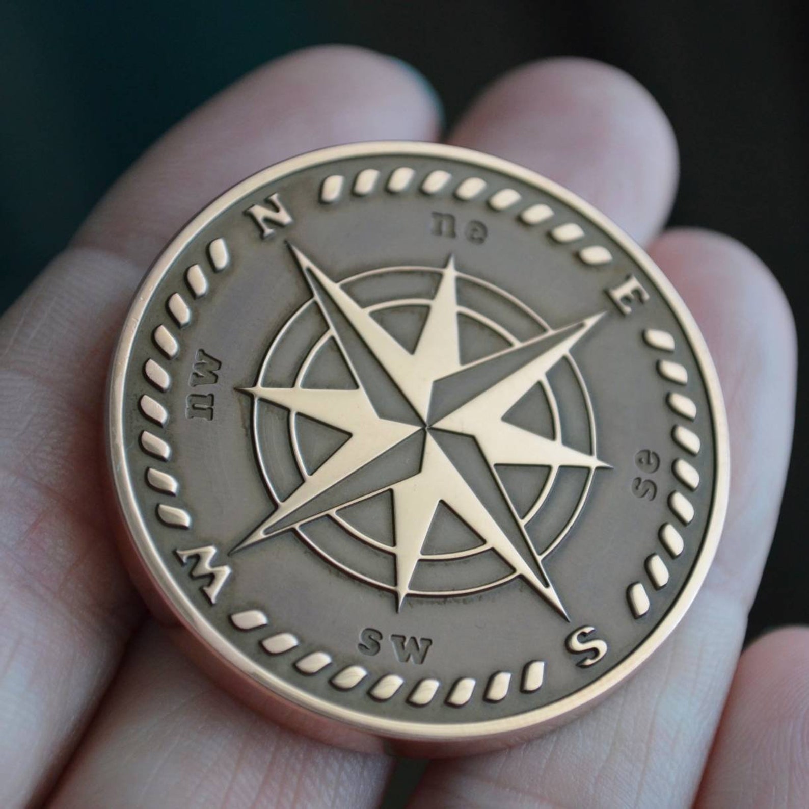 Custom Compass Copper Coin. Compass Engraved Coin. Compass Etsy