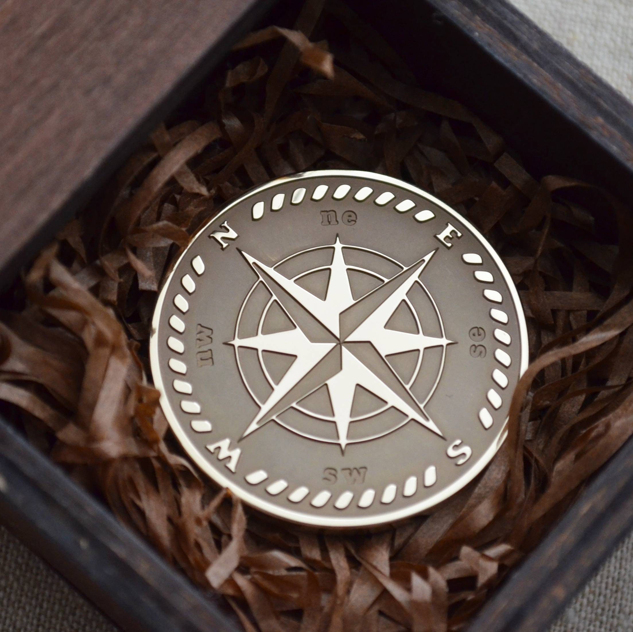 Custom EDC Coin. Solid Bronze Compass Coin With Custom Design. Etsy