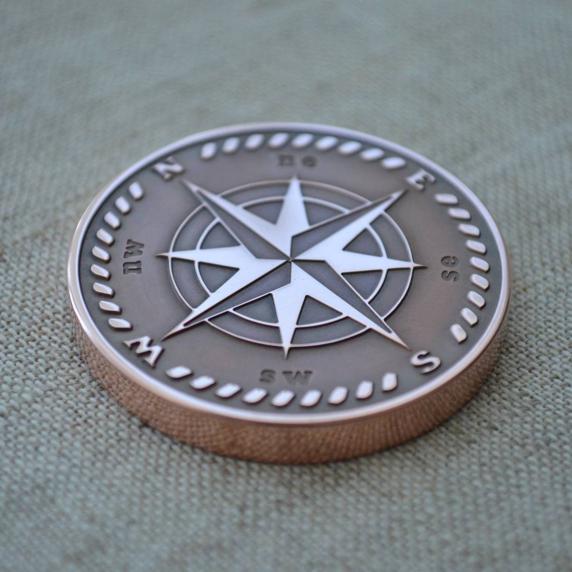 Custom Compass Copper Coin. Compass Engraved Coin. Compass Etsy