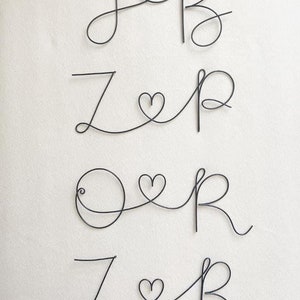 2 Initials and Heart Wire Art Wall Hanging