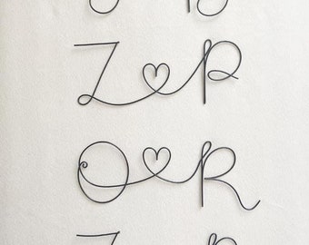 2 Initials and Heart Wire Art Wall Hanging
