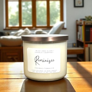 Erinnerungskerze | Cognac & Tabak Duft | 3-Docht Sojakerze | Luxus Duftkerze | Lange Brenndauer | Handgegossen | Inklusive Playlist