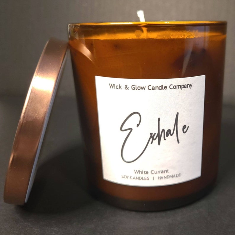 Exhale Luxury Scented Candle White Candles Music Lover Gift Soy Wax Candles 8 oz jar Playlist Included image 2