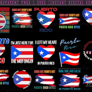 Puerto Rico Flag Tshirt PNG SVG Bundle, Includes 15 Puerto Rico Flag SVG, 15 Puerto Rico Shirt Designs inc Transparent Digital Download Png