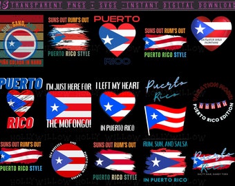 Puerto Rico Flag Tshirt PNG SVG Bundle, Includes 15 Puerto Rico Flag SVG, 15 Puerto Rico Shirt Designs inc Transparent Digital Download Png