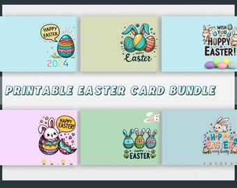 Printable Easter Card Bundle PNG JPG Cute Happy Easter Gift Card Templates, Print-at-Home Easter Greeting Card Instant Download DIY Cards