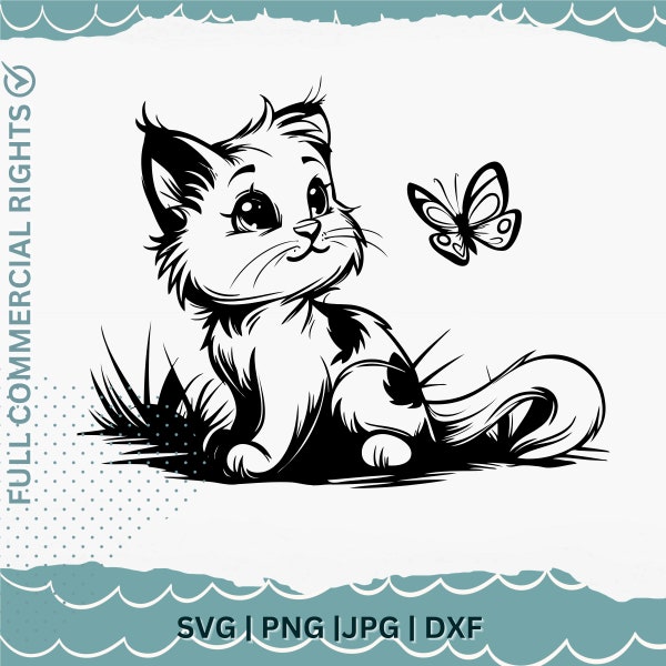 Cute Kitten SVG | Curious Cat Clipart | Cat Svg | Cat with Butterfly Svg | Peeking face Svg | Cute Cat Svg Cut Files for Cricut | Png Dxf