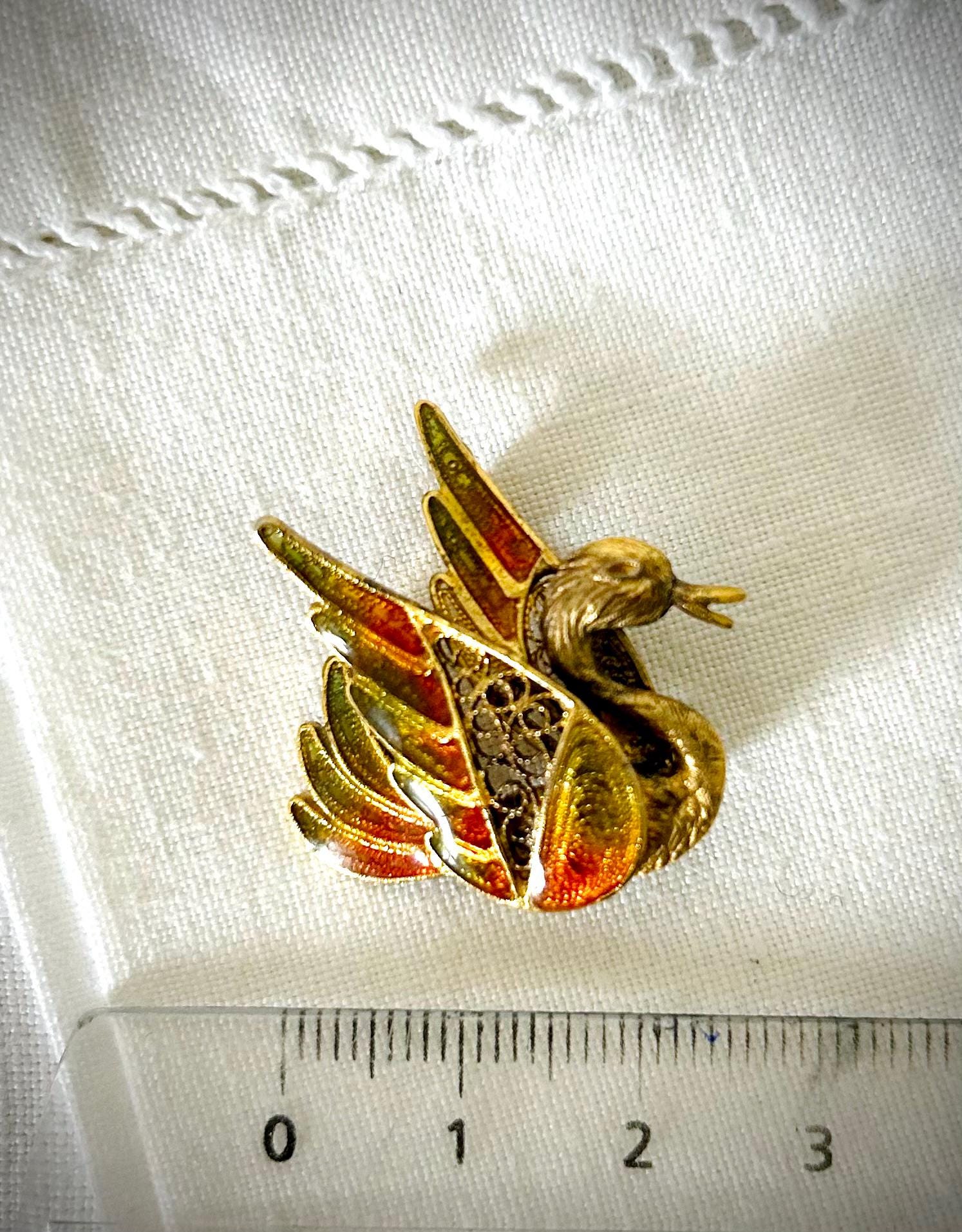 Belle Broche Vintage Cygne émaillée - Métal Doré - Parfait Pour Collectionneurs