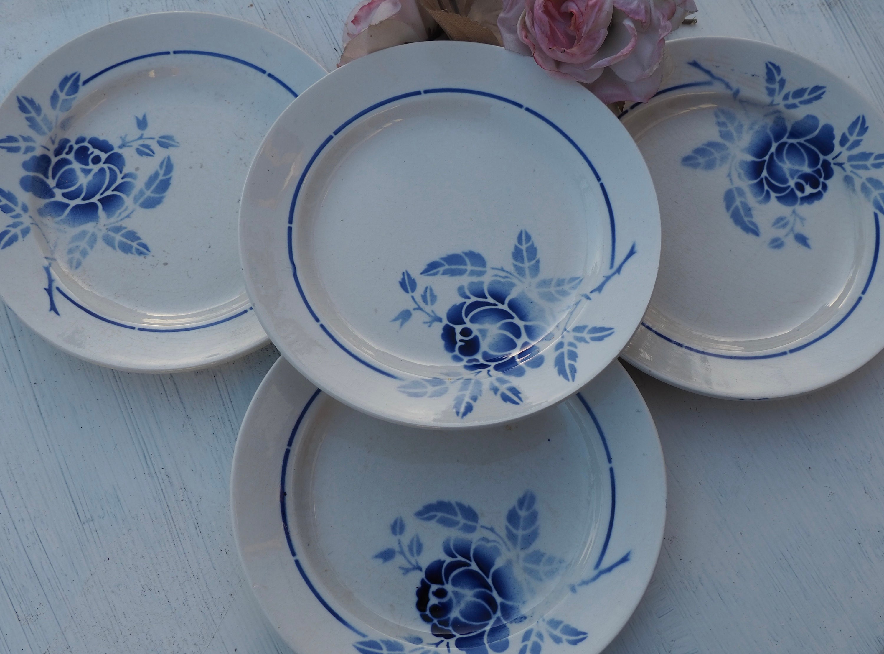Lot de 4 Assiettes à Dessert - Faience Saint Amand