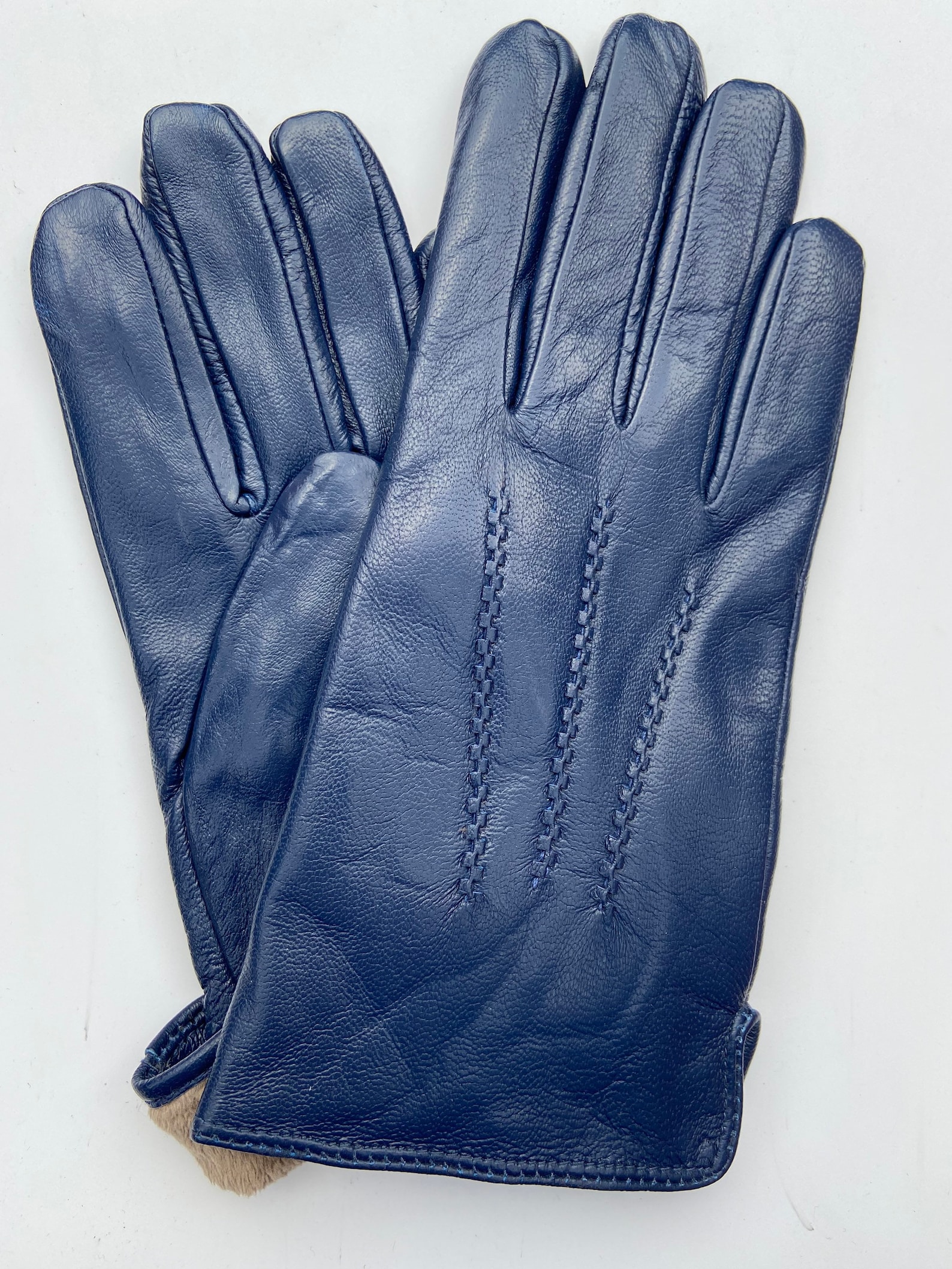 Mens Leather Gloves Navy Blue Nicely Lined Etsy