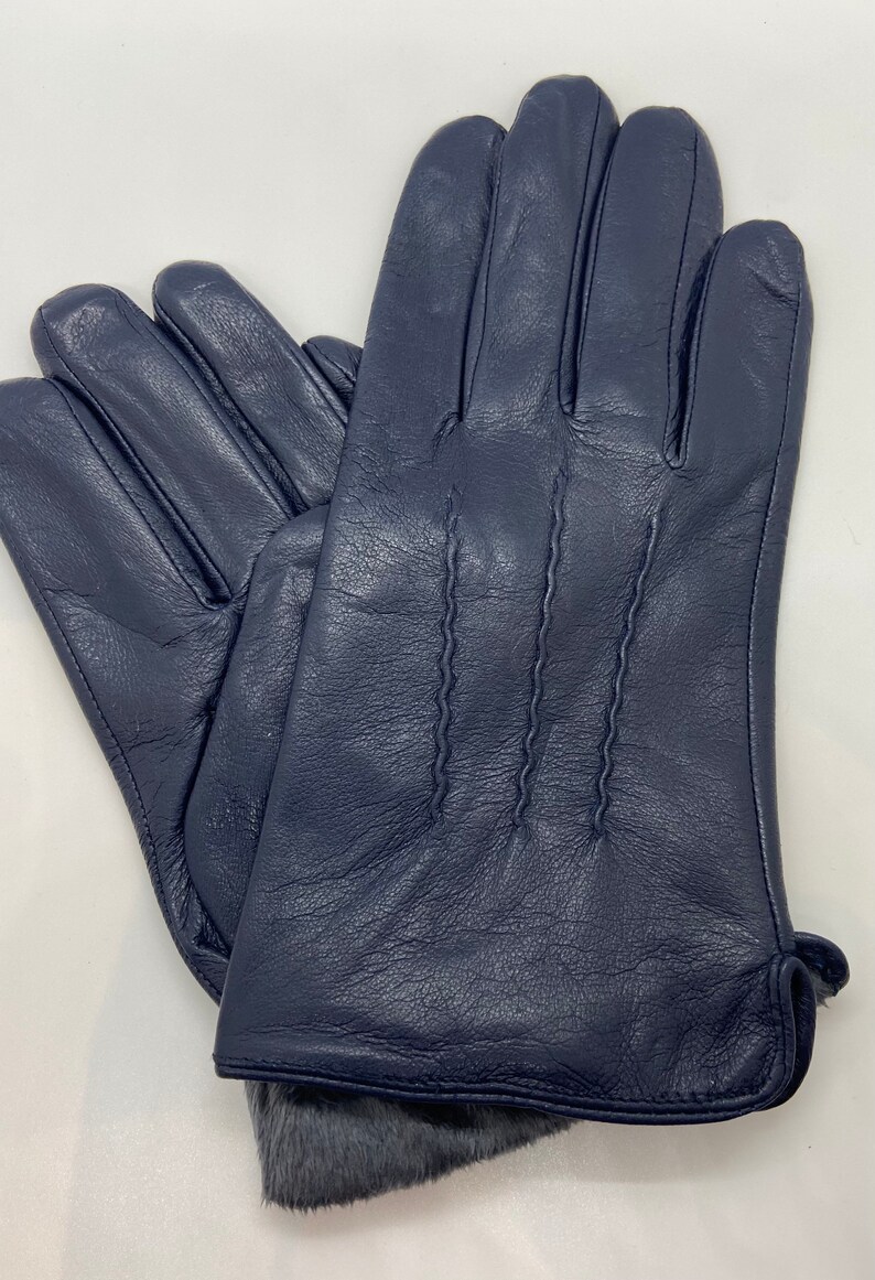 Mens Leather Gloves Navy Blue Nicely Lined Etsy