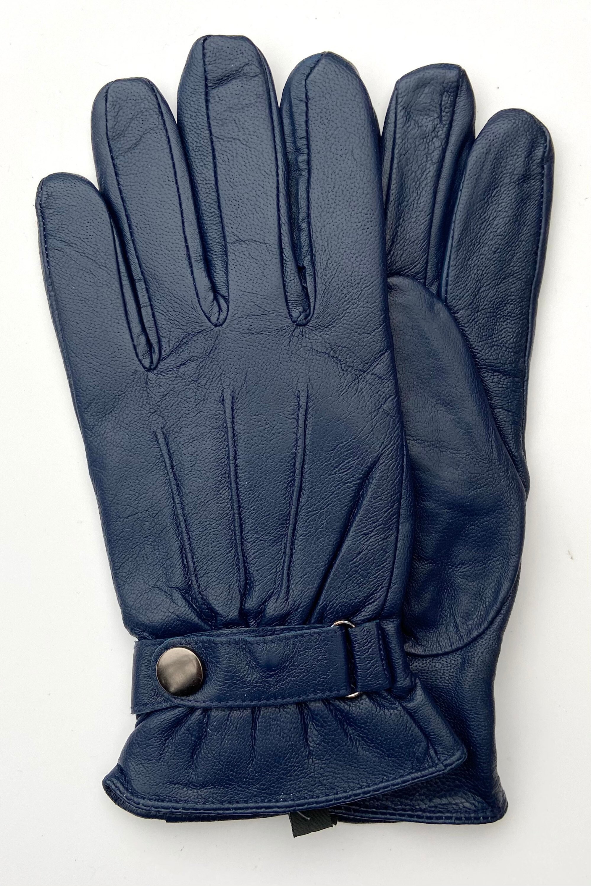 Mens Leather Gloves Navy Blue Nicely Lined Etsy
