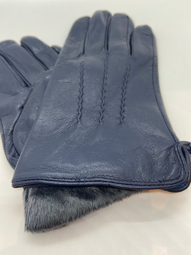 Mens Leather Gloves Navy Blue Nicely Lined Etsy