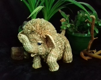 Kind elephant  sculpture, wicker animals, home decor 9.4" high