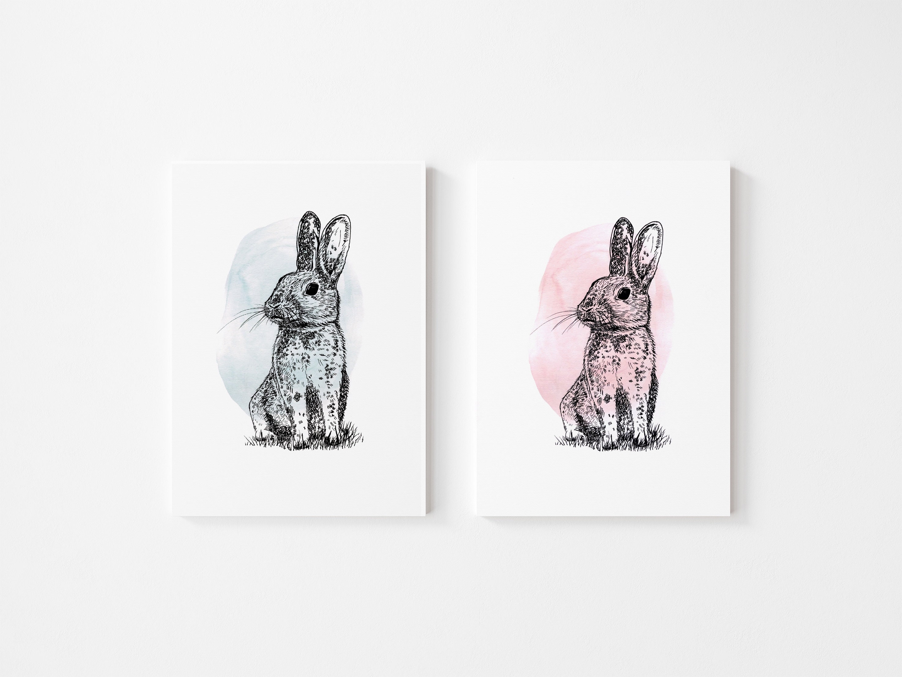 Rabbit Wall Art Minimalist Illustration Animal Line Art | Etsy