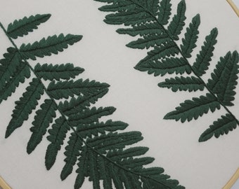Green Fern Leaves Embroidery Hoop Art
