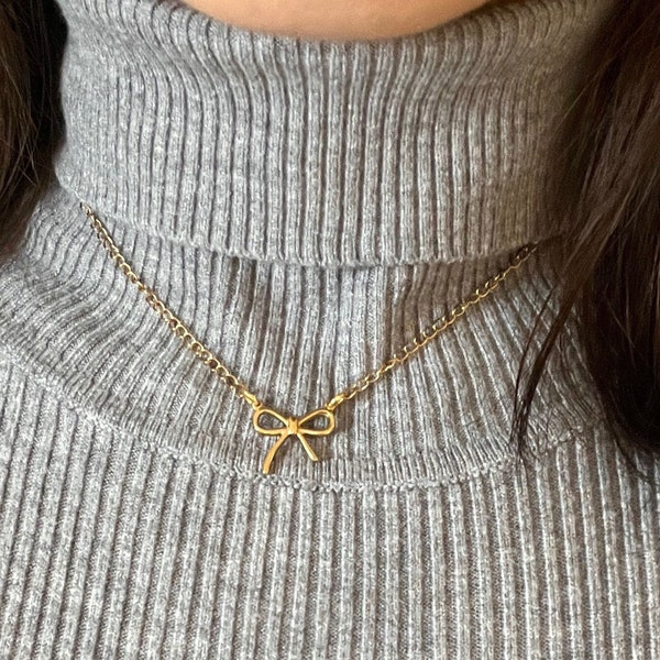 Collier de chaîne imperméable et hypoallergénique Gold Bow (fr) 40 45 cm Kawaii fait à la main en acier inoxydable Bowknot Ruban Cute Girl Esthétique Cadeau y2k