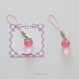 Clear Peach Phone Charm Cute Keychains Transparent Pink Jelly Momo Fruit Aesthetic Gift Accessories y2k Harajuku AirPods strap string kawaii