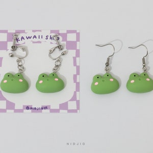 kawaii Frog Hypoallergenic Earrings / Clip ons | Cute Froggy Frogs handmade Jewelry Aesthetic Gift Green Stainless Steel Accessory Harajuku