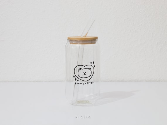 Kawaii Animal Glass Cup With Lid Straw Cute Flower Coffee Mug Milk