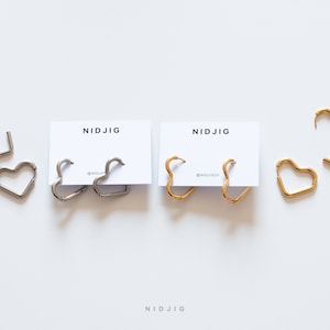 Silver / Gold Heart Hoop Earrings | 2.6cm 316 Surgical Stainless Steel Hoops Hypoallergenic y2k Kawaii Minimalist Cute Jewelry Gift Love