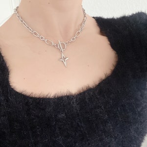 Big Chain Sparkle Star Toggle Necklace | Waterproof 304 Stainless Steel 41.5cm 52cm Minimalist Cute Kawaii Aesthetic Gift for her y2k