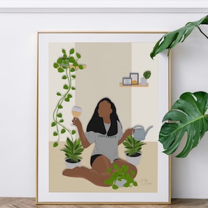Plant Mom Art | Woman Plant Art Print | Plant Girl Art | Plant Wall Art | Plant Lover Art Print Decor