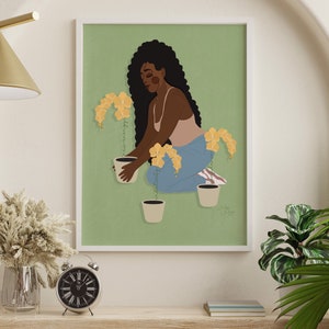 Plant Mom Art | Woman Plant Art Print | Plant Girl Art | Plant Wall Art | Plant Lover Art Print Decor | Flower Lover | Gardening Print