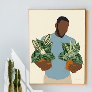 Black Man Art Print | African American Man Wall Art Print | Black Man Wall Art | Plant Print Wall Art | Gifts for Men