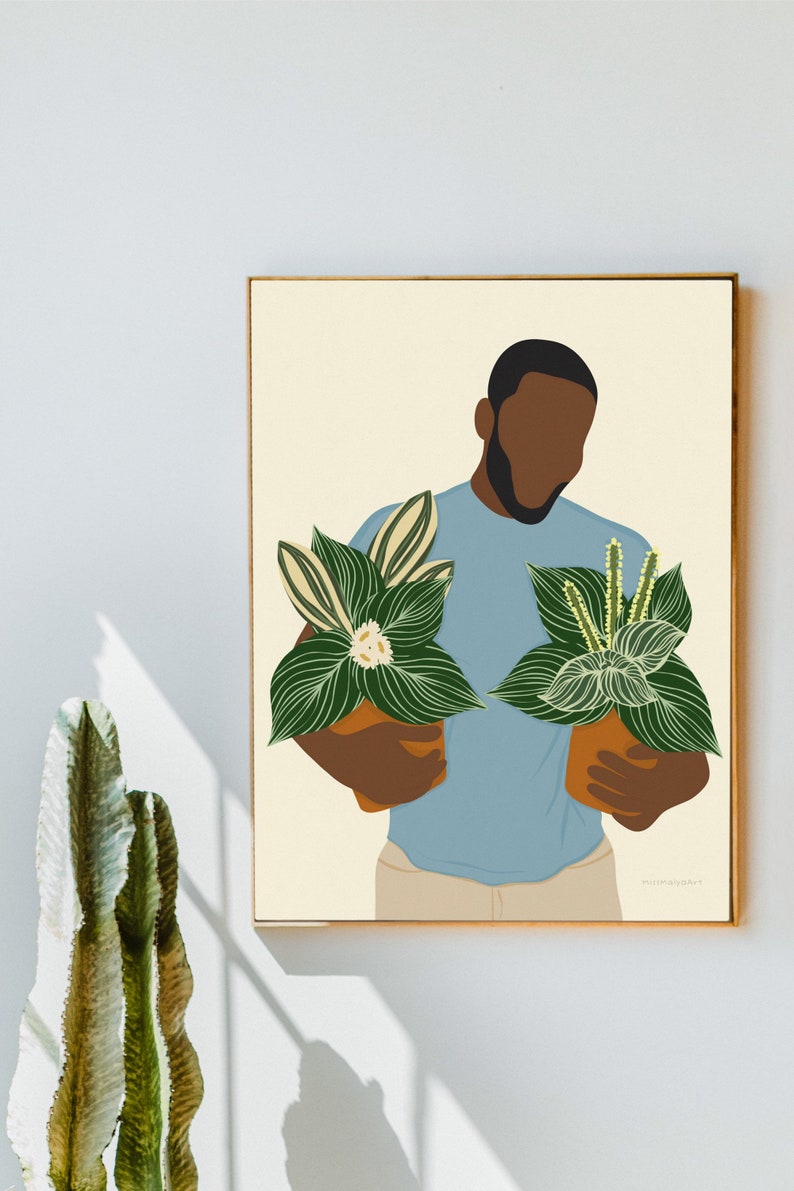 Black Man Art Print African American Man Wall Art Print Black Man Wall Art Plant Print Wall Art Gifts for Men image 1