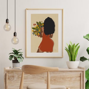 Plant Mom Art | Woman Plant Art Print | Plant Girl Art | Plant Wall Art | Plant Lover Art Print Decor | Book Lover Art Gift