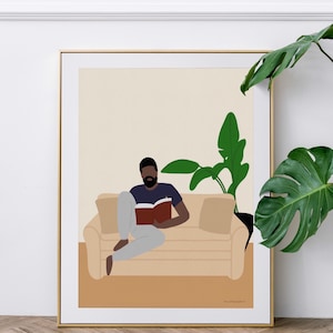 Black Man Art Print African American Minimal Abstract Illustration Wall Decor Couch Relax Reading Print