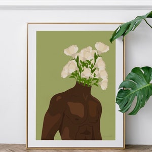 Black Man Art Print | African American Man Wall Art Print | Black Man Wall Art | Floral Plant Print Wall Art | Gifts for Men