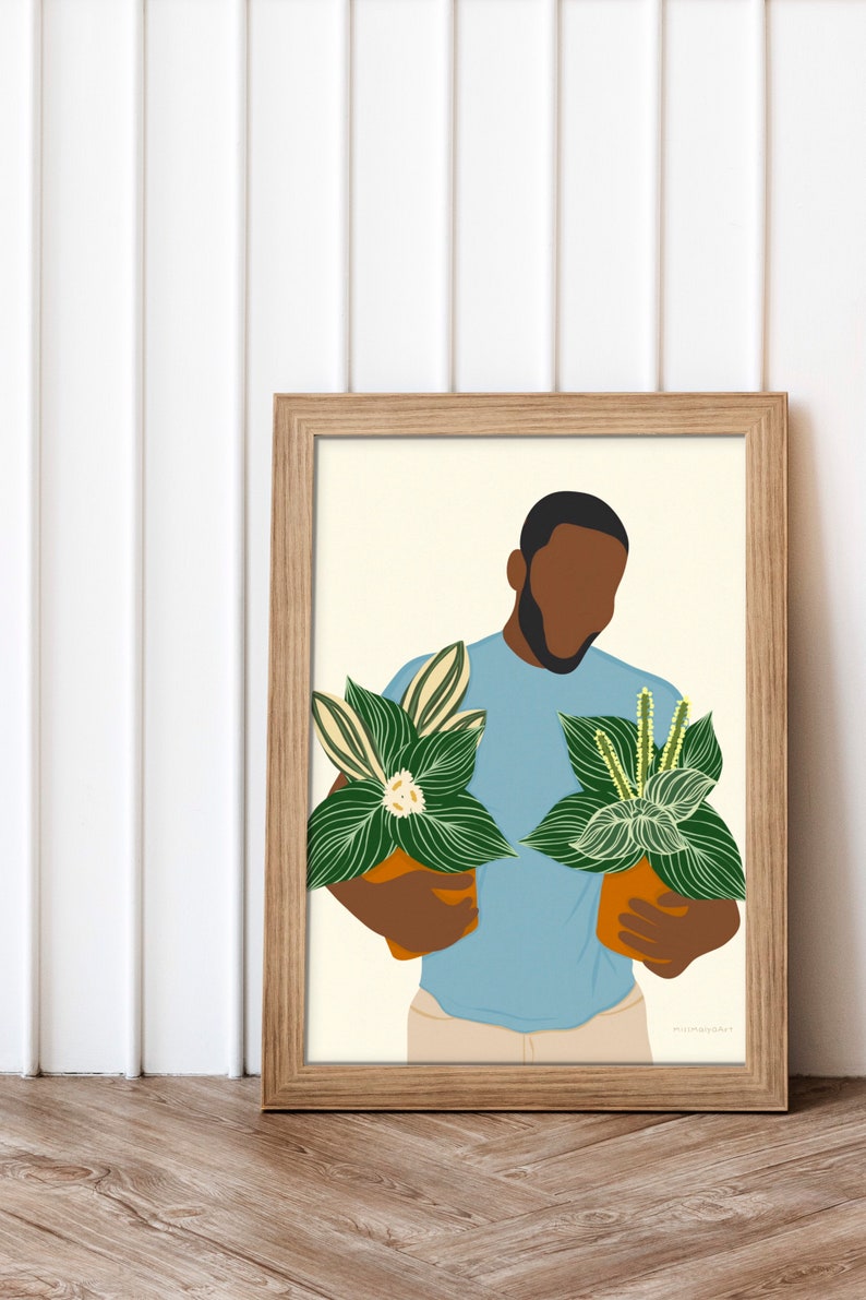 Black Man Art Print African American Man Wall Art Print Black Man Wall Art Plant Print Wall Art Gifts for Men image 4