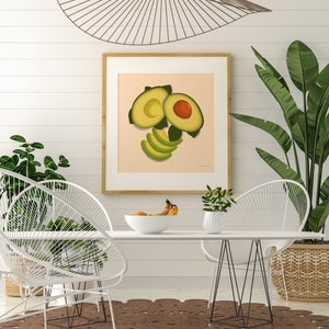 Avocado Fruit Art | Fruit Art Print | Kitchen Wall Art Decor | Avocado Illustrations | Tropical Fruit Wall Art