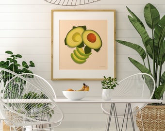 Avocado Fruit Art | Fruit Art Print | Kitchen Wall Art Decor | Avocado Illustrations | Tropical Fruit Wall Art