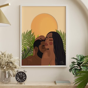 African American Couple Wall Art Print | Black Man & Black Woman Portrait Art | Black Couple Love Wall Art | Black Couple Wall Art