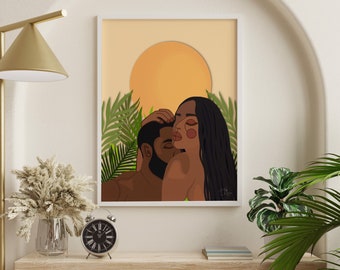 African American Couple Wall Art Print | Black Man & Black Woman Portrait Art | Black Couple Love Wall Art | Black Couple Wall Art