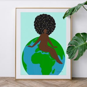 Black Woman Art | Black Girl Art | Black Woman Art Print | Black Girl Art Print | Earth Wall Art | Black Art Print Decor