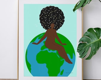 Black Woman Art | Black Girl Art | Black Woman Art Print | Black Girl Art Print | Earth Wall Art | Black Art Print Decor