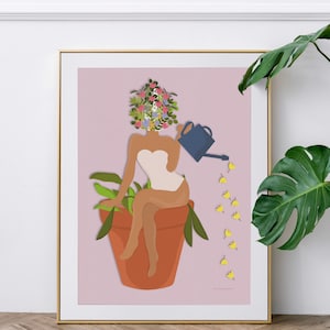 Plant Mom Art | Woman Plant Art Print | Plant Girl Art | Plant Wall Art | Plant Lover Art Print Decor | Flower Lover | Gardening Print