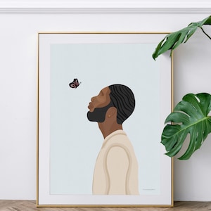 Black Man Art Print | African American Man Wall Art Print | Black Man Wall Art | Plant Print Wall Art | Gifts for Men