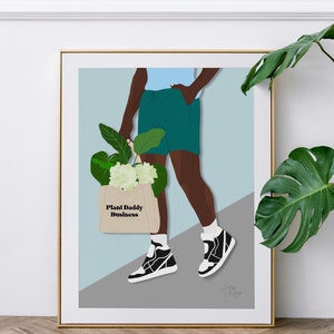 Plant Daddy Art | Plant Dad Art | Plant Print Wall Art | Plant Lover Art | Black Man Art Print | African American Man Wall Art Floral Print