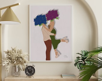 Couple Wall Art Print | Couple In Love Portrait Art | Flower Couple Love Wall Art | Valentine Plant  Couple Wall Art