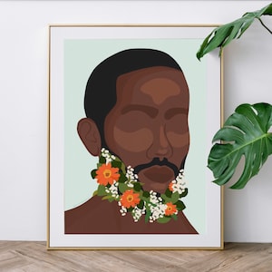 Plant Daddy Art | Plant Dad Art | Plant Print Wall Art | Plant Lover Art | Black Man Art Print | African American Man Wall Art Floral Print
