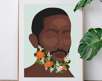 Plant Daddy Art | Plant Dad Art | Plant Print Wall Art | Plant Lover Art | Black Man Art Print | African American Man Wall Art Floral Print